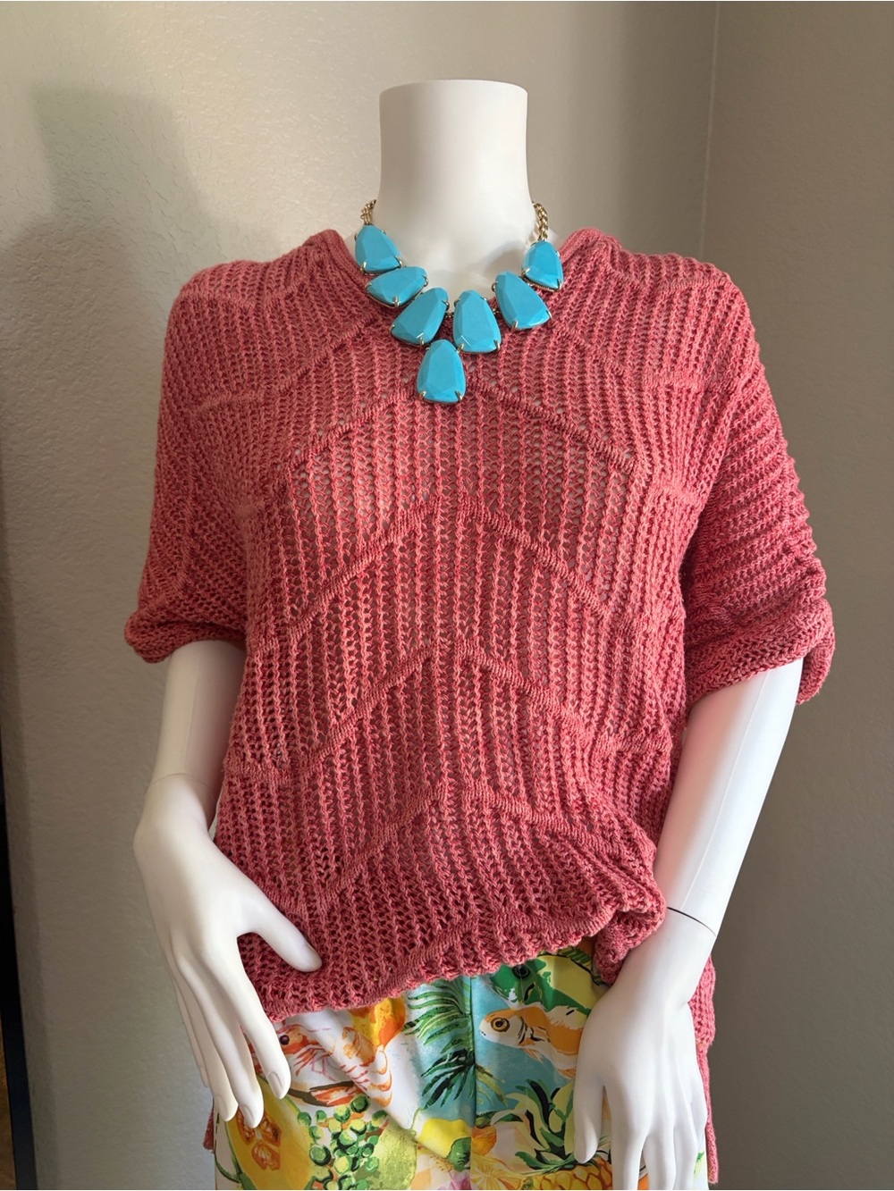 Natural Reflections Cotton Hooded Short-Sleeve Open-Knit top. EUC!